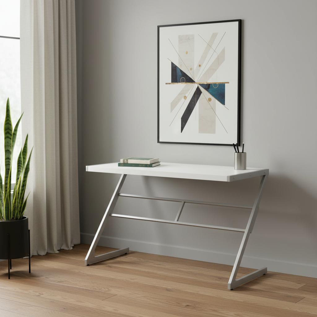 22" White and Silver Computer Desk