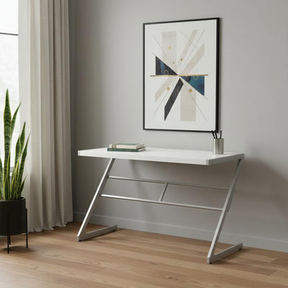 22" White and Silver Computer Desk