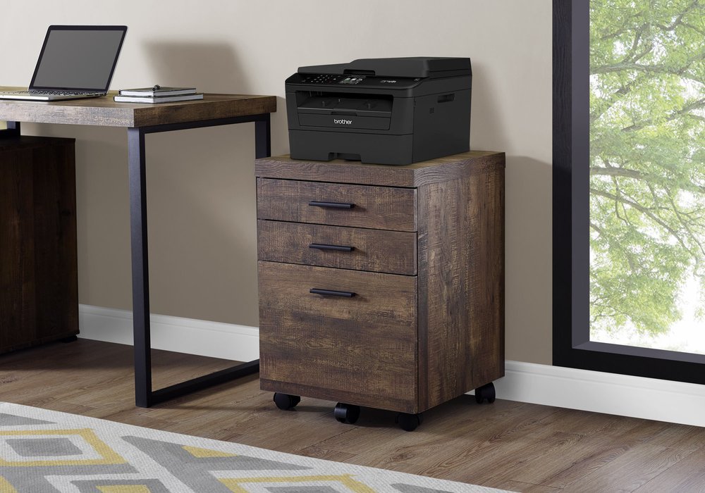 25" Brown Particle Board and Wood Filing Cabinet With Drawers