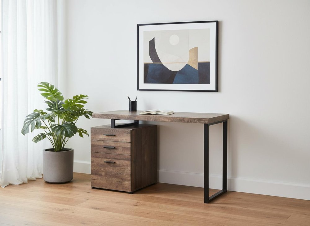 24" Taupe and Black Computer Desk With Three Drawers