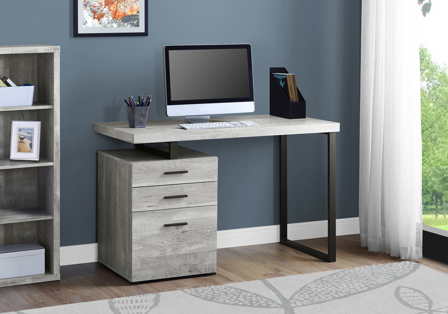 24" Brown and Black Computer Desk With Three Drawers