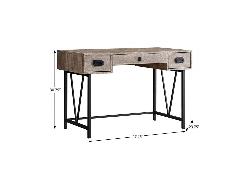 47" Taupe and Black Computer Desk With Three Drawers