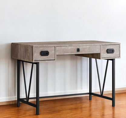 24" Taupe and Black Computer Desk With Three Drawers