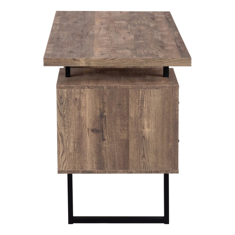60" Taupe and Black Computer Desk With Three Drawers