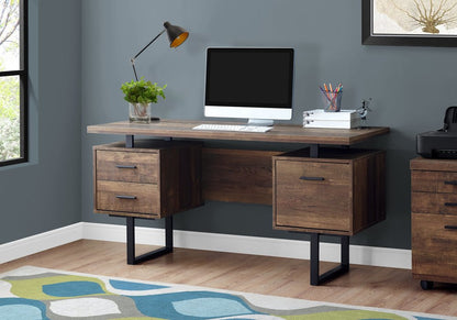 60" Taupe and Black Computer Desk With Three Drawers