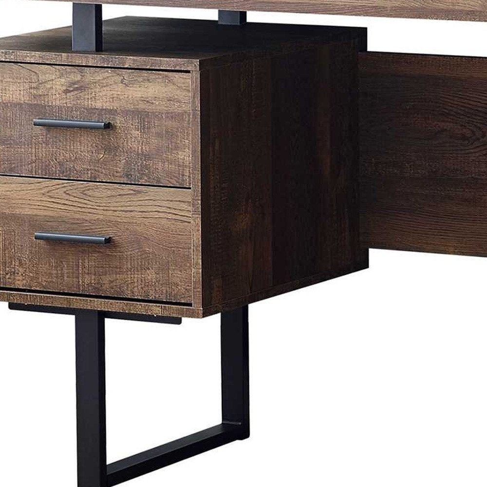 60" Taupe and Black Computer Desk With Three Drawers