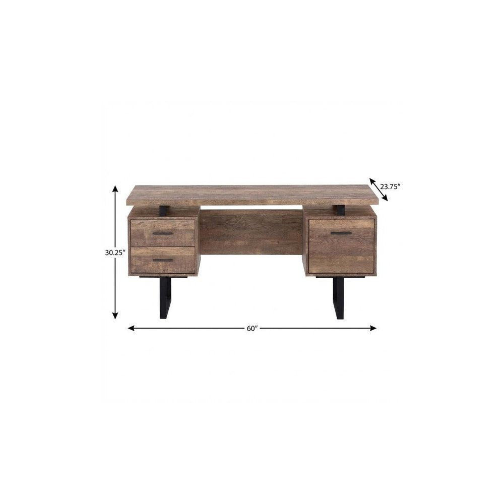 60" Taupe and Black Computer Desk With Three Drawers