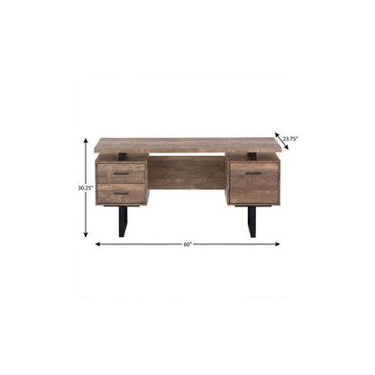 60" Taupe and Black Computer Desk With Three Drawers