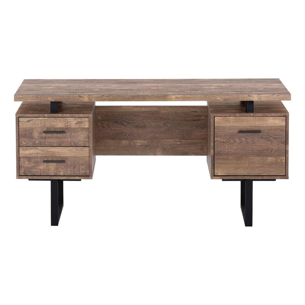 60" Taupe and Black Computer Desk With Three Drawers