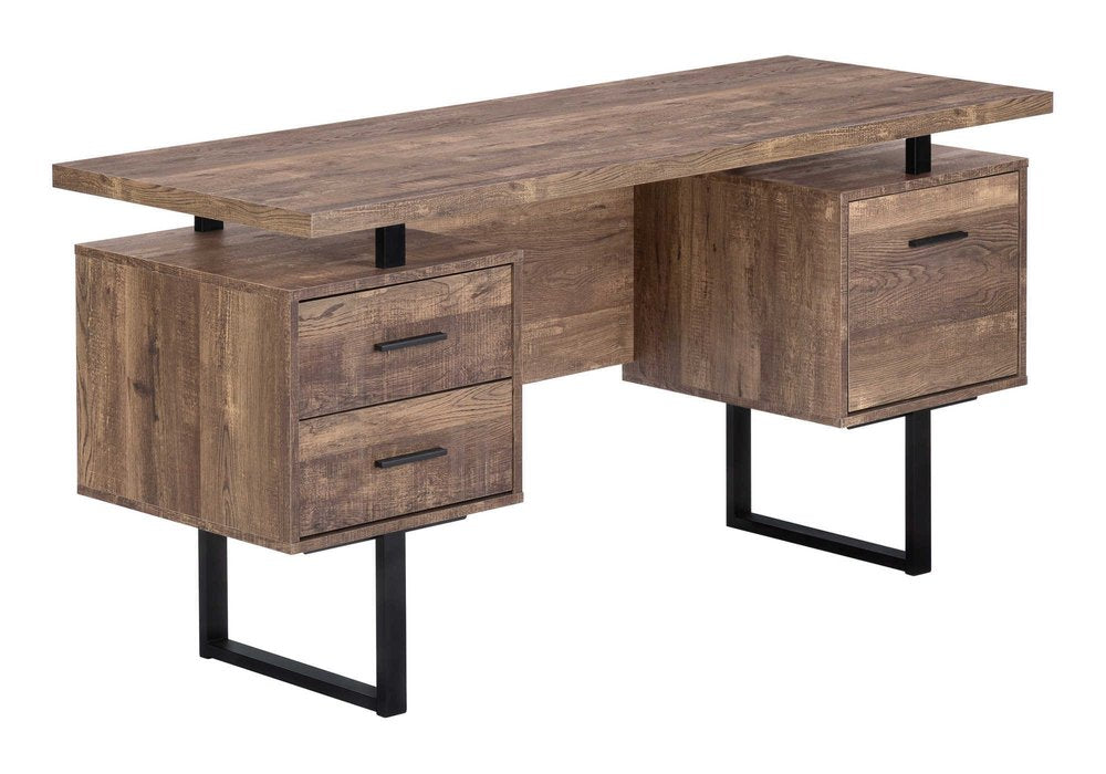 60" Taupe and Black Computer Desk With Three Drawers