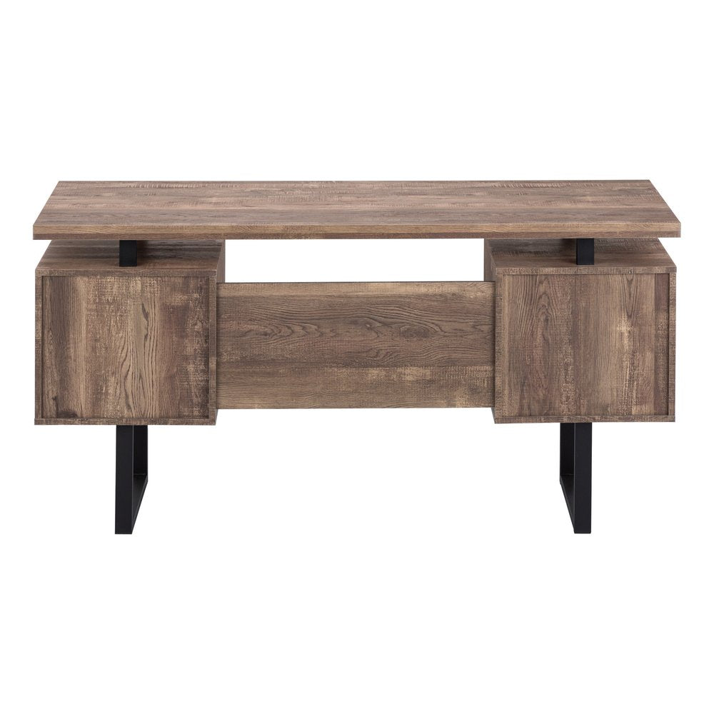 60" Taupe and Black Computer Desk With Three Drawers