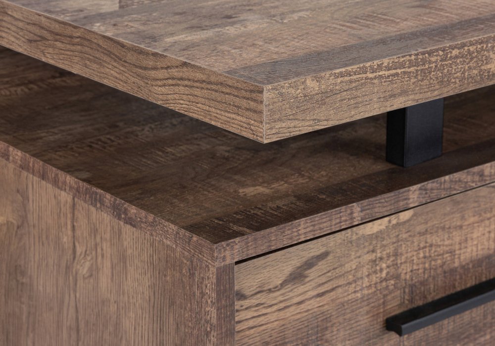 60" Taupe and Black Computer Desk With Three Drawers