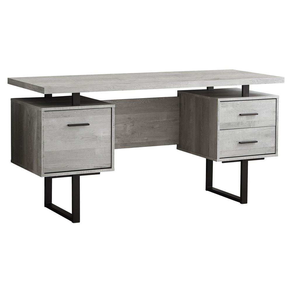 60" Taupe and Black Computer Desk With Three Drawers