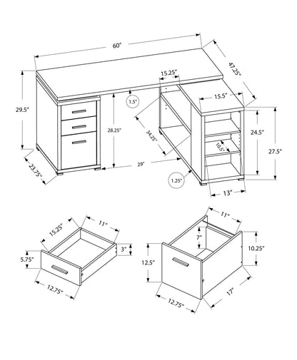 47" Gray and Black L Shape Computer Desk With Three Drawers