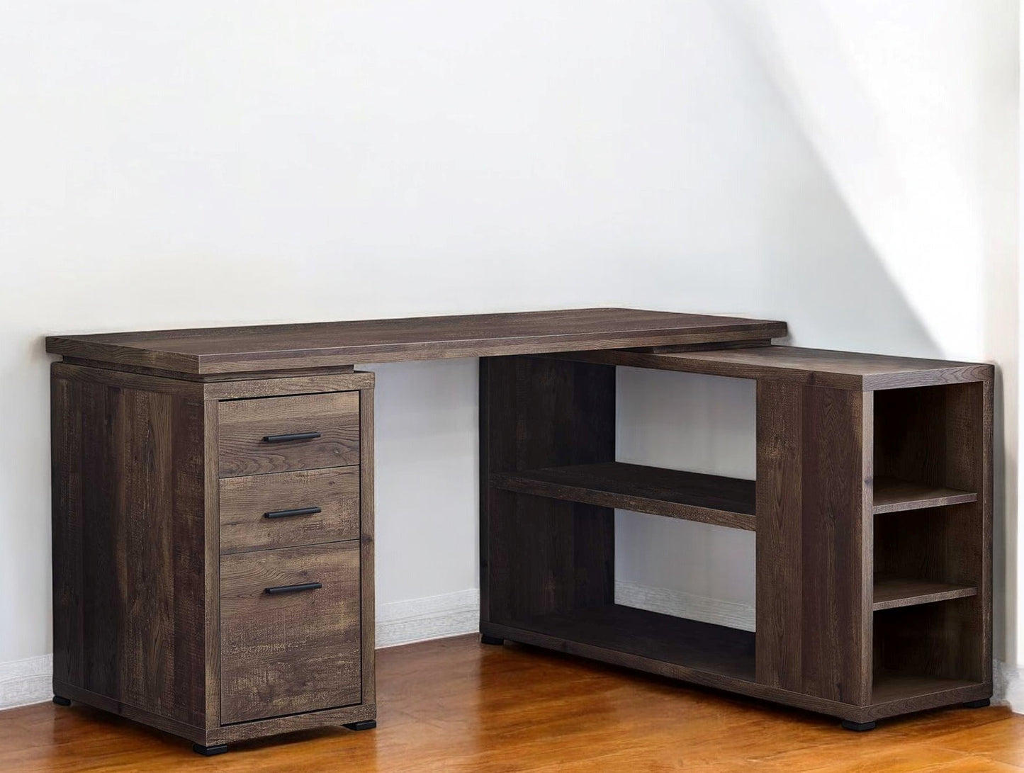 47" Gray and Black L Shape Computer Desk With Three Drawers