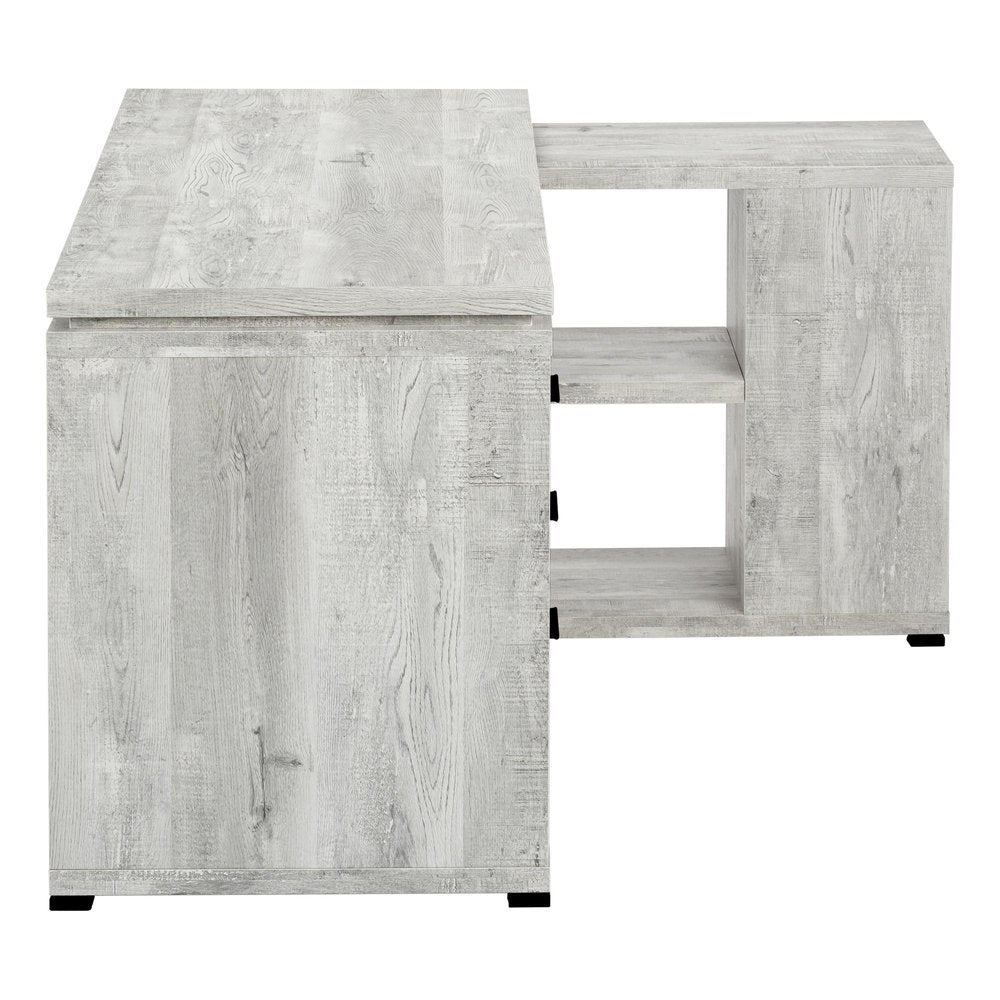 60" Taupe L Shape Computer Desk With Three Drawers