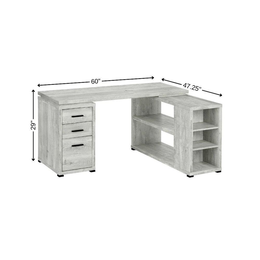 60" Taupe L Shape Computer Desk With Three Drawers