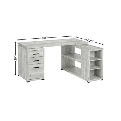60" Taupe L Shape Computer Desk With Three Drawers