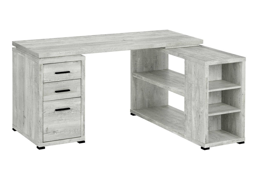 60" Taupe L Shape Computer Desk With Three Drawers