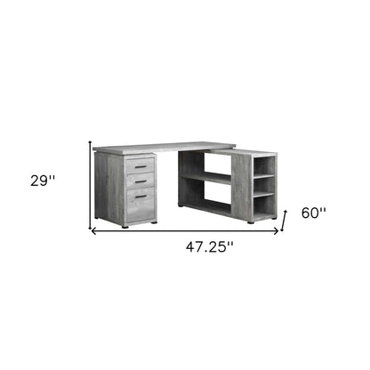 47" Gray and Black L Shape Computer Desk With Three Drawers