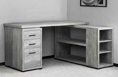 47" Gray and Black L Shape Computer Desk With Three Drawers