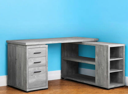 47" Gray and Black L Shape Computer Desk With Three Drawers