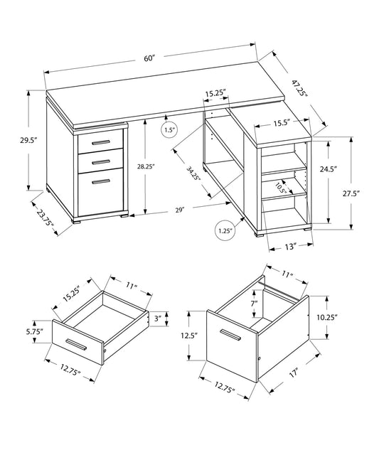 47" Gray and Black L Shape Computer Desk With Three Drawers