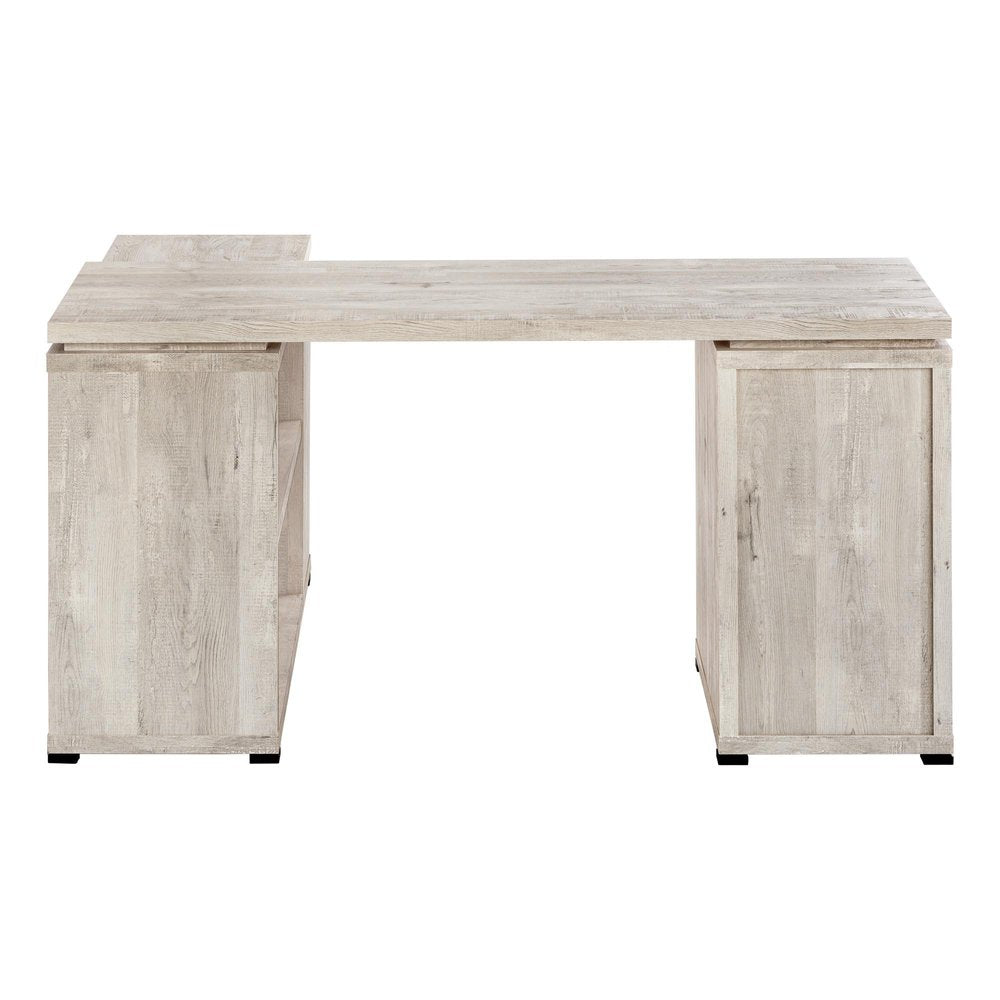 60" Gray L Shape Computer Desk With Three Drawers