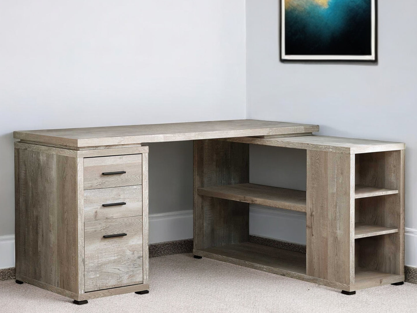 47" Gray and Black L Shape Computer Desk With Three Drawers