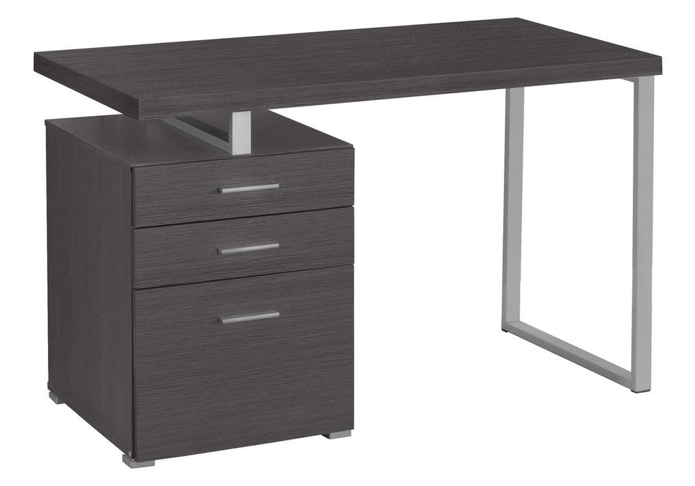 24" Gray and Silver Computer Desk With Three Drawers