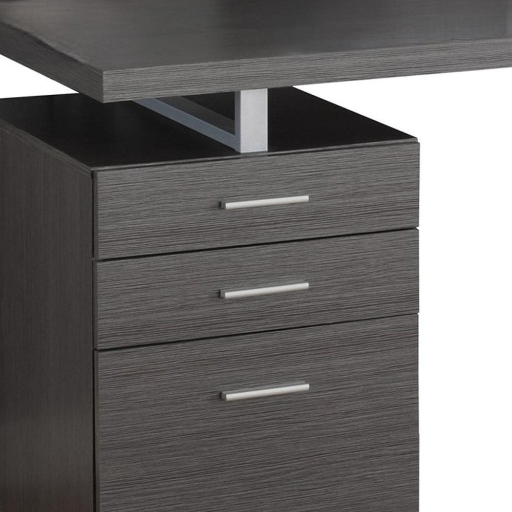 24" Gray and Silver Computer Desk With Three Drawers