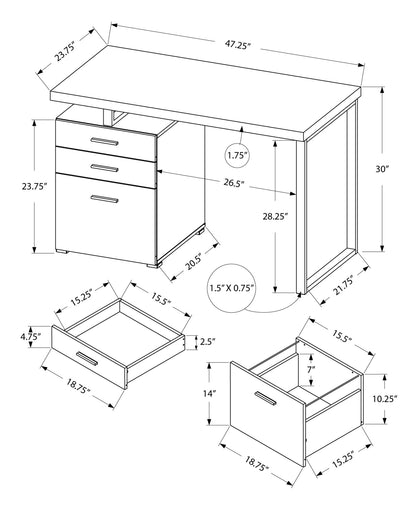 24" Gray and Black Computer Desk With Three Drawers