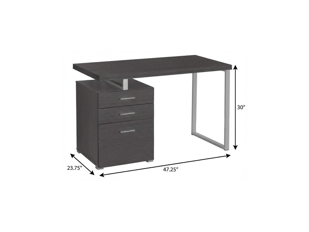 47" Gray and Silver Computer Desk With Three Drawers