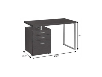 47" Gray and Silver Computer Desk With Three Drawers