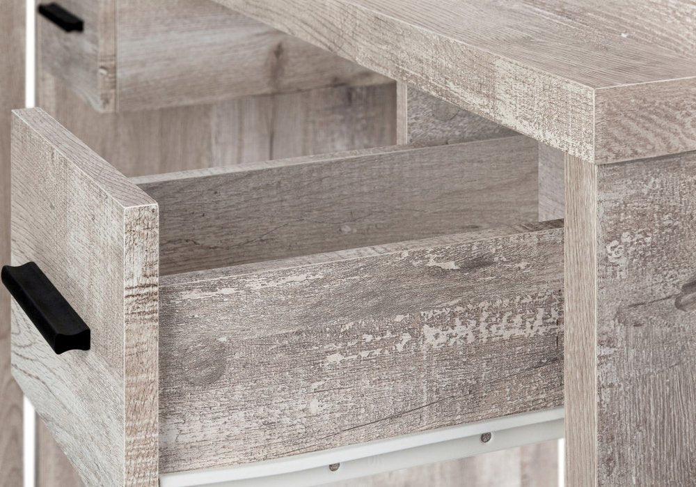 63" Taupe L Shape Computer Desk With Eight Drawers