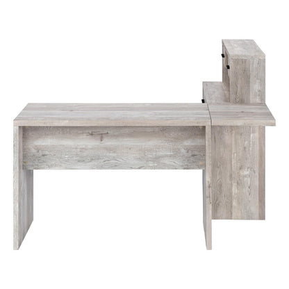 63" Taupe L Shape Computer Desk With Eight Drawers