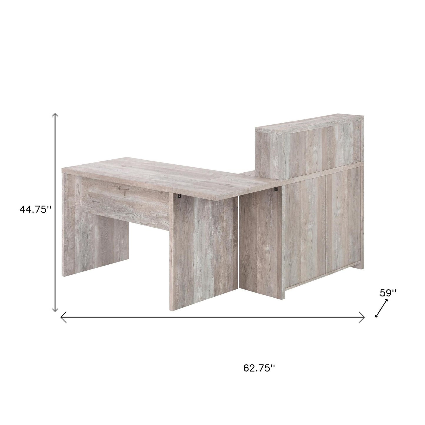 63" Taupe L Shape Computer Desk With Eight Drawers