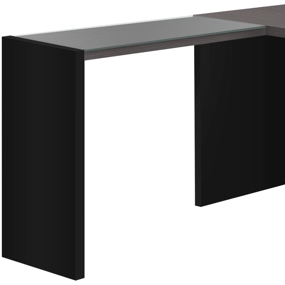60" Gray and Black L Shape Computer Desk With Three Drawers