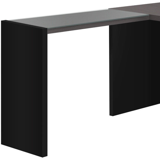 60" Gray and Black L Shape Computer Desk With Three Drawers