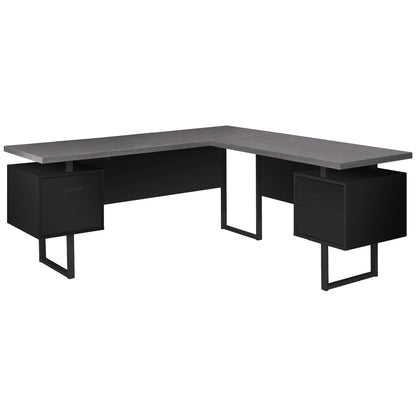 71" Gray and Black L Shape Computer Desk With Three Drawers