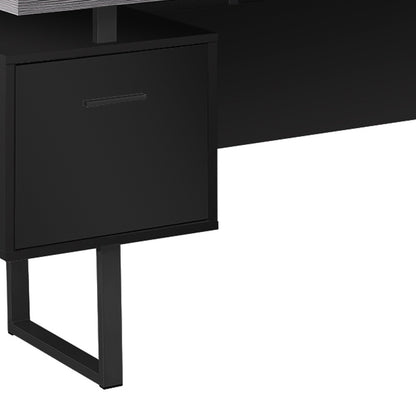 71" Gray and Black L Shape Computer Desk With Three Drawers