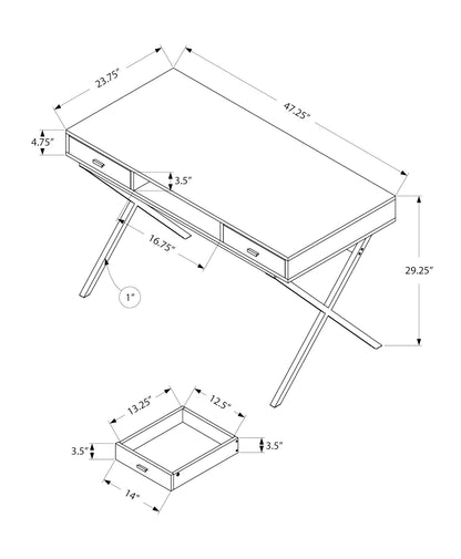 24" White and Silver Computer Desk With Two Drawers