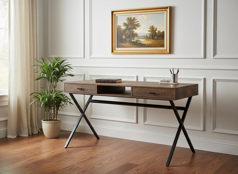 47" White and Silver Computer Desk With Two Drawers