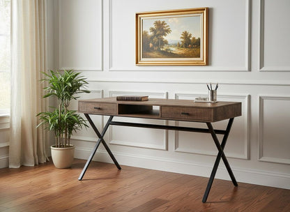 47" White and Silver Computer Desk With Two Drawers