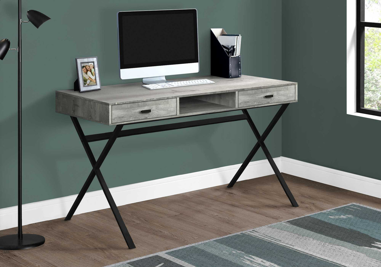 24" White and Silver Computer Desk With Two Drawers