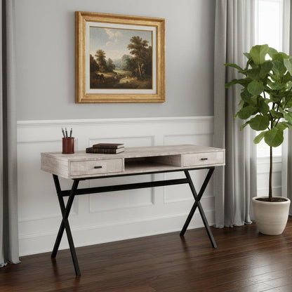24" White and Silver Computer Desk With Two Drawers