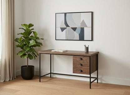 55" Brown and Black Computer Desk With Three Drawers