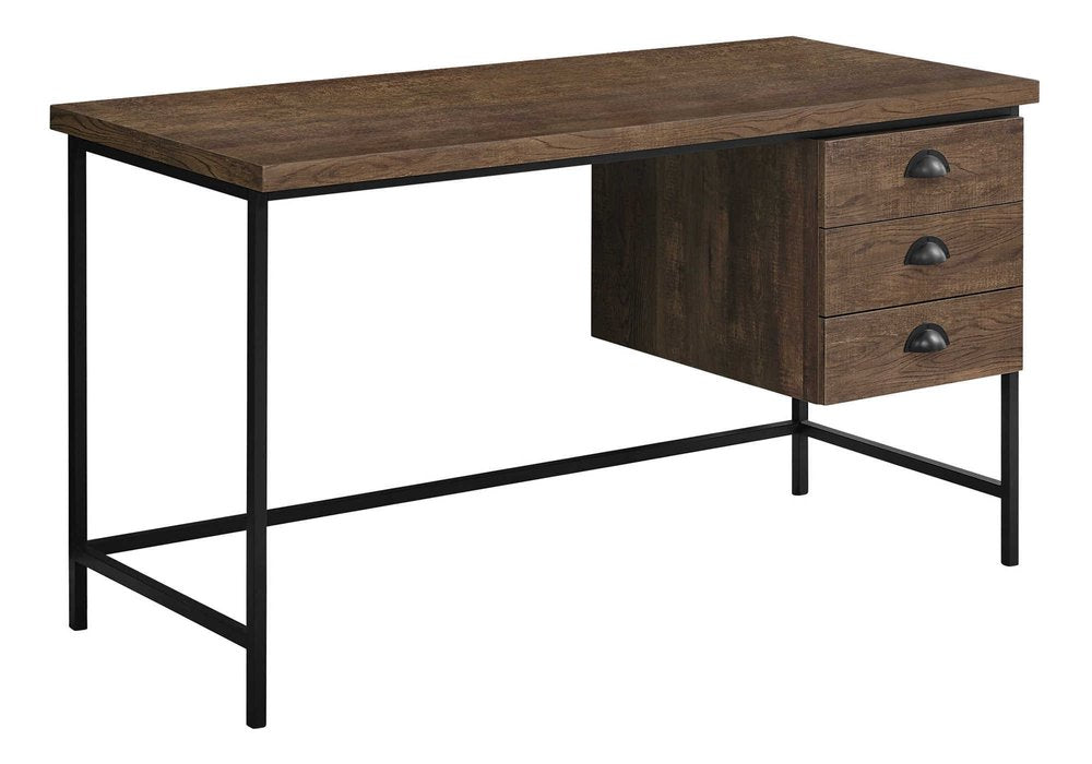 55" Brown and Black Computer Desk With Three Drawers