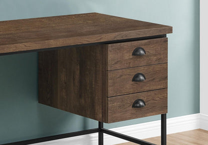 55" Brown and Black Computer Desk With Three Drawers