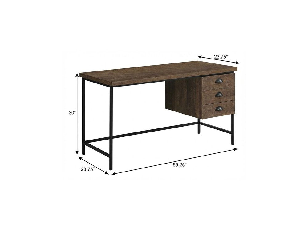 55" Brown and Black Computer Desk With Three Drawers